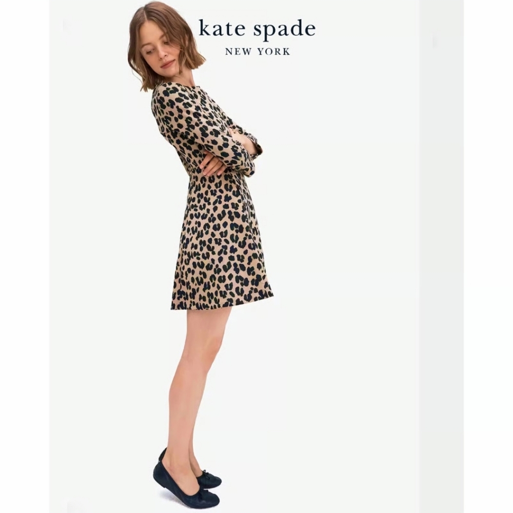 Kate Spade Leapord Ponte Above the Knee Dress Size 6 3/4 sleeve